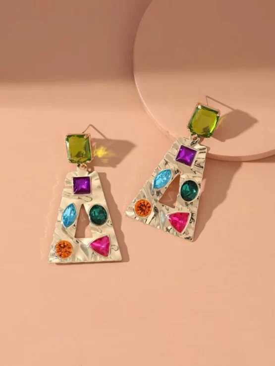 Rhinestone Decor Geometric Drop Earrings - Image 3