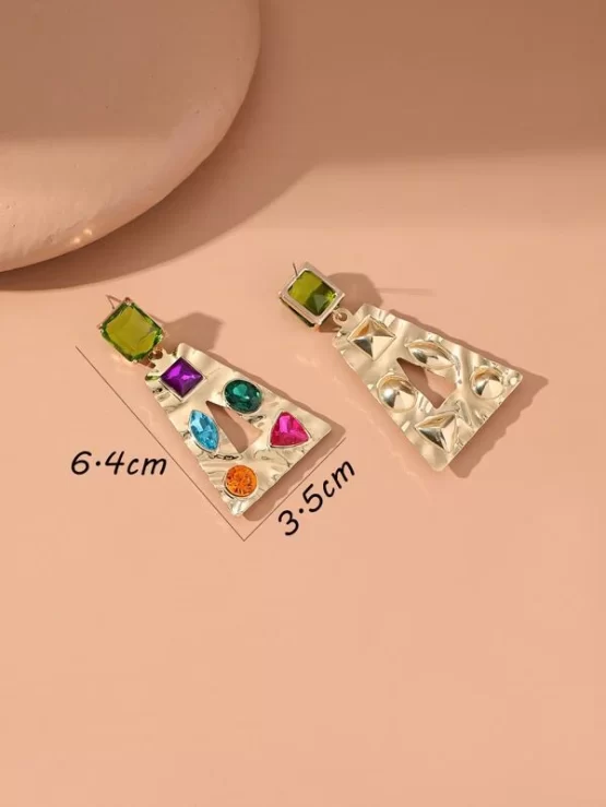 Rhinestone Decor Geometric Drop Earrings - Image 2