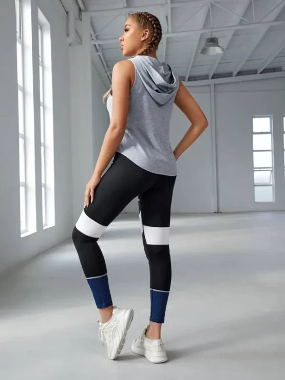 Color Block Drawstring Hooded Sports Set - Image 3