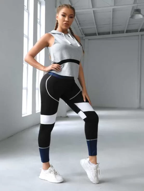 Color Block Drawstring Hooded Sports Set - Image 2