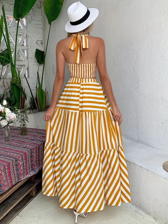 Striped Tie Backless Halter Top & Ruffle Hem Skirt - Image 3