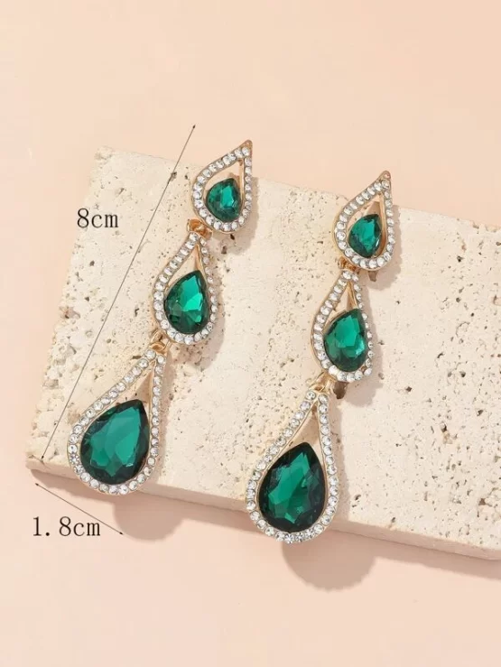 Glamorous Gemstone Rhinestone Decor Earrings - Image 2