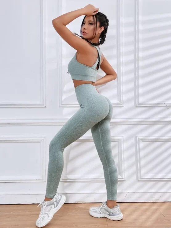 Seamless Crissc Cross Back Wide Waistband Sports Set - Image 7