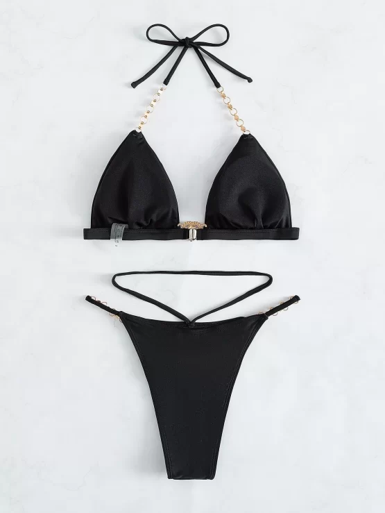 Fake Gem Decor Halter Micro Triangle Bikini Swimsuit - Image 10