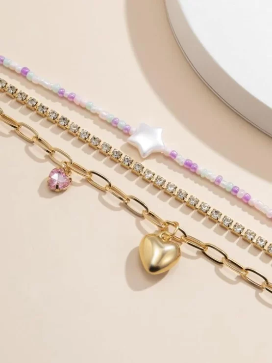 Three Pieces Rhinestone Decor Heart Pendant Necklace - Image 3