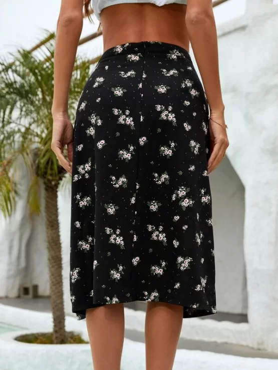 Ditsy Floral Boho High Waist Split Thigh Skirt - Image 3