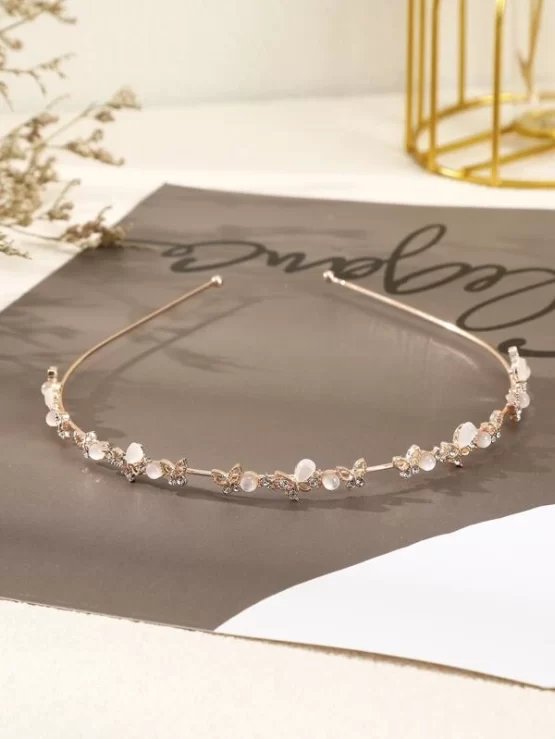 Casual Faux Pearl & Butterfly Decor Headband - Image 3
