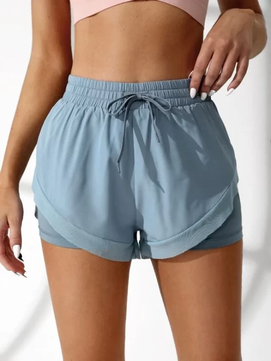 Breathable Softness Drawstring Waist 2 In 1 Sports Shorts - Image 3