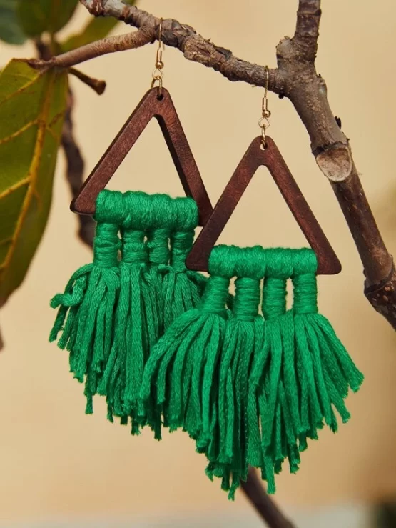 Geometric and Tassel Dangle Drop Earrings - Image 4