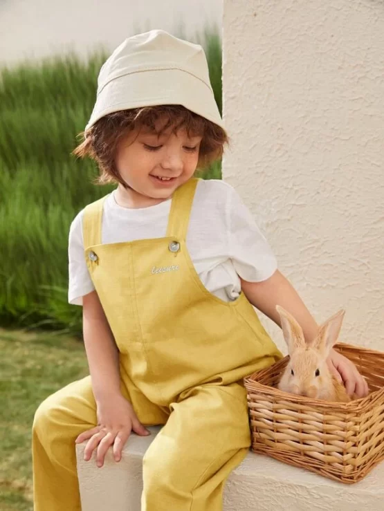 Toddler Boys Round Neck Tee & Letter Pattern Overalls - Image 3
