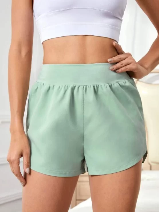 Split Plain High Waist Hem Sports Shorts - Image 2