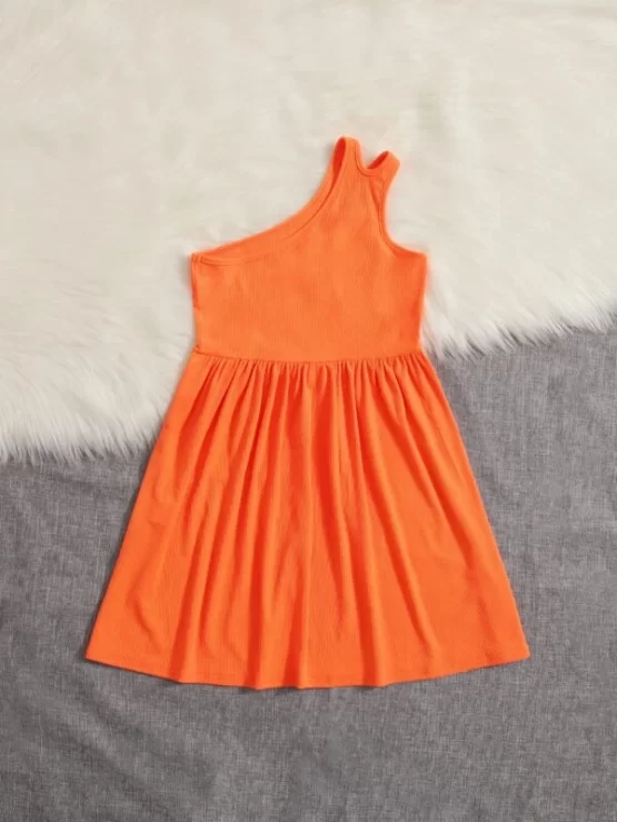 Girls A Line Ribbed Knit One Shoulder Dress - Image 3