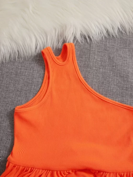Girls A Line Ribbed Knit One Shoulder Dress - Image 2