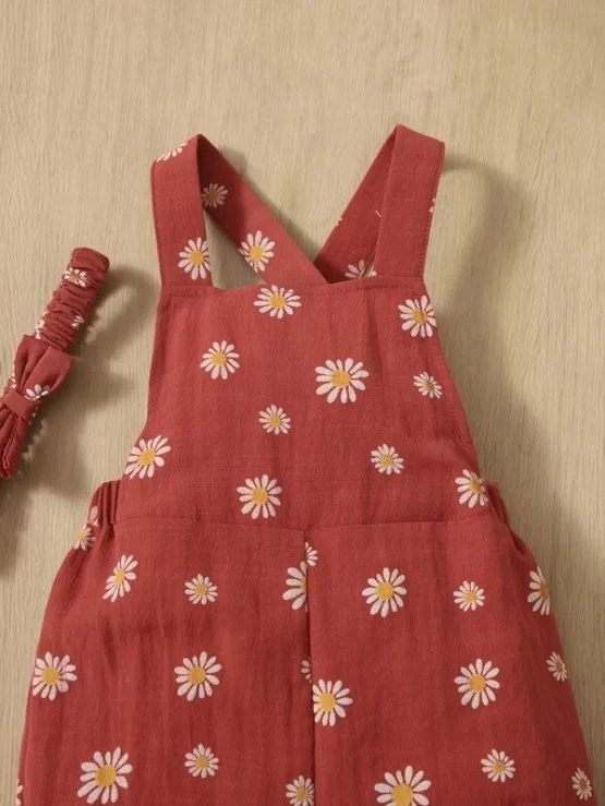 Baby Floral Criss Cross Back Print Romper With Headband - Image 2