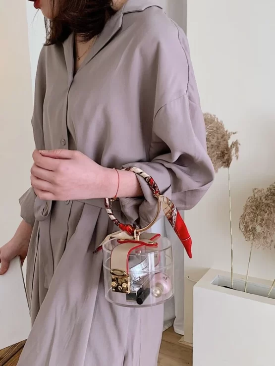 Glamorous Mini Twilly Scarf Decor Clear Bucket Bag - Image 2