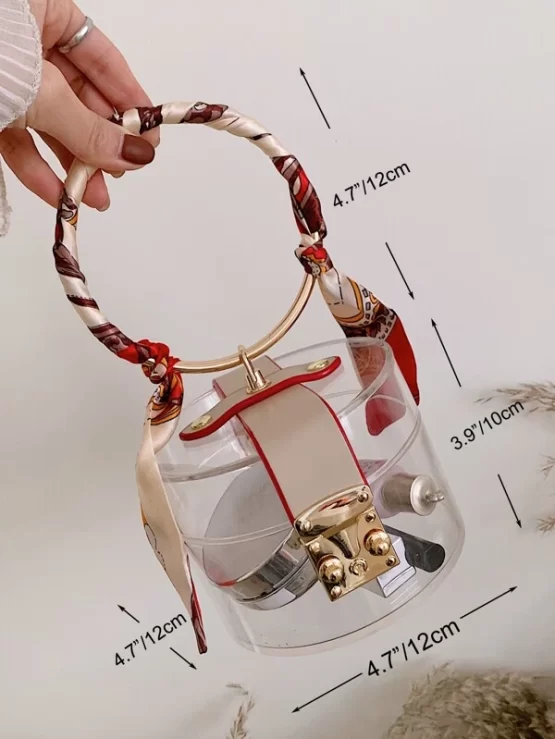 Glamorous Mini Twilly Scarf Decor Clear Bucket Bag - Image 3