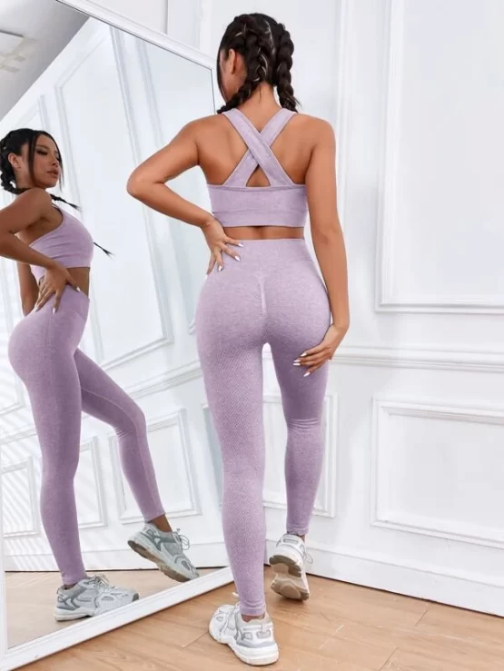 Seamless Crissc Cross Back Wide Waistband Sports Set - Image 5