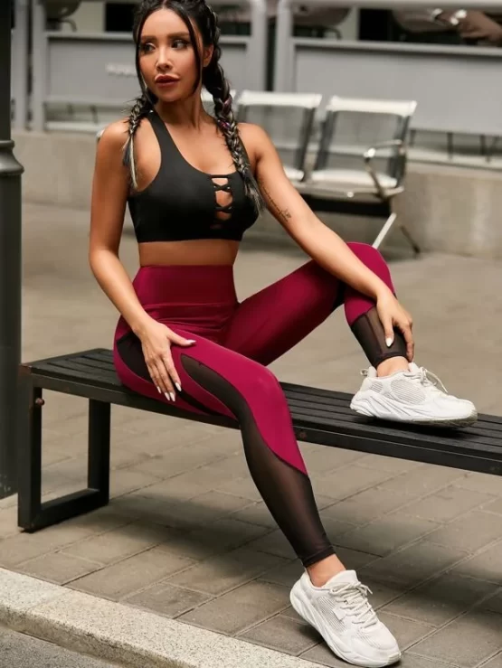 Contrast Mesh Phone Pocket Sports Leggings - Image 4