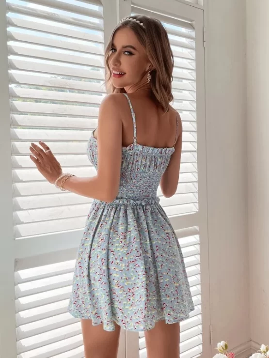 Ditsy Floral Shirred Knot Front Cami Dress - Image 3