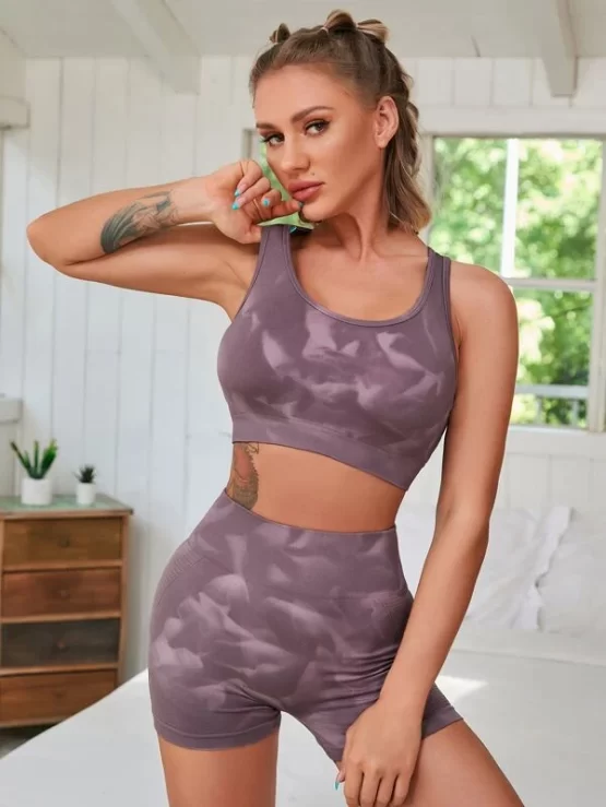 Seamless Tie Dye Criss Cross Back Sports Set - Image 2