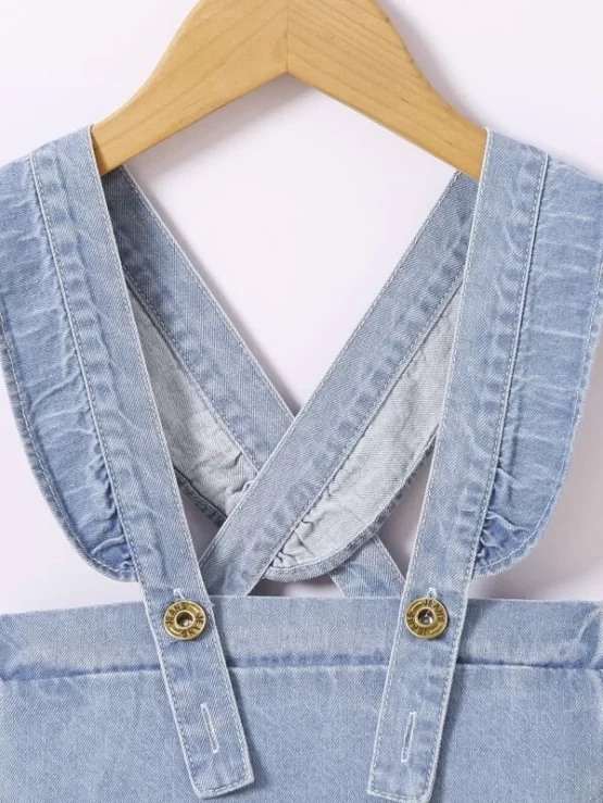 Baby Plain Button Ruffle Trim Overall Romper - Image 3
