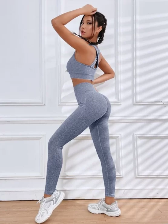 Seamless Crissc Cross Back Wide Waistband Sports Set - Image 3