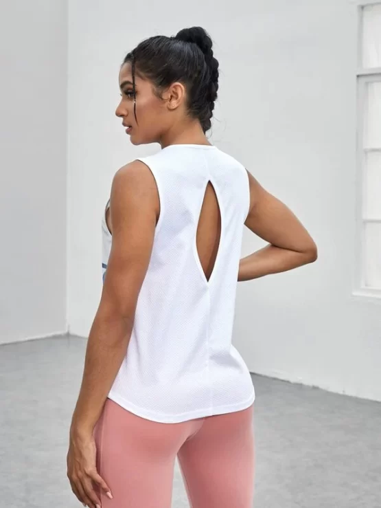 Slogan Graphic Cut Out Back Sports Tank Top - Image 3