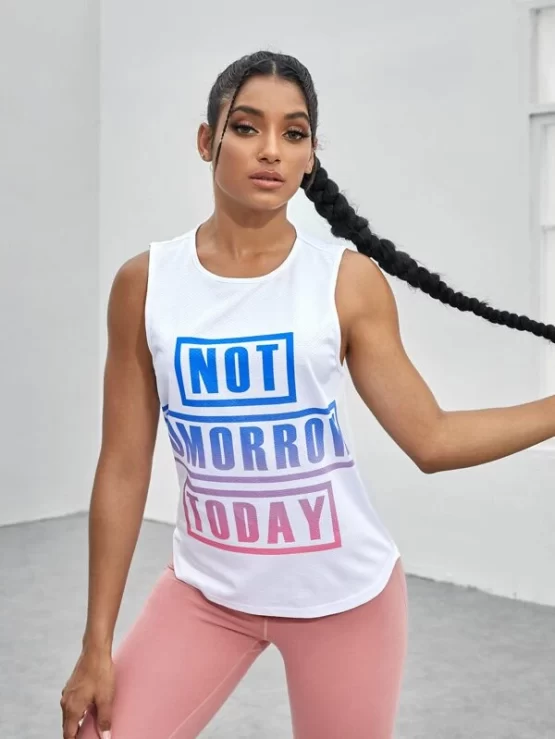 Slogan Graphic Cut Out Back Sports Tank Top - Image 2