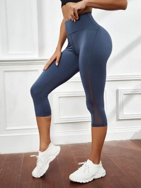 Wide Waistband Mesh Panel Sports Leggings - Image 3
