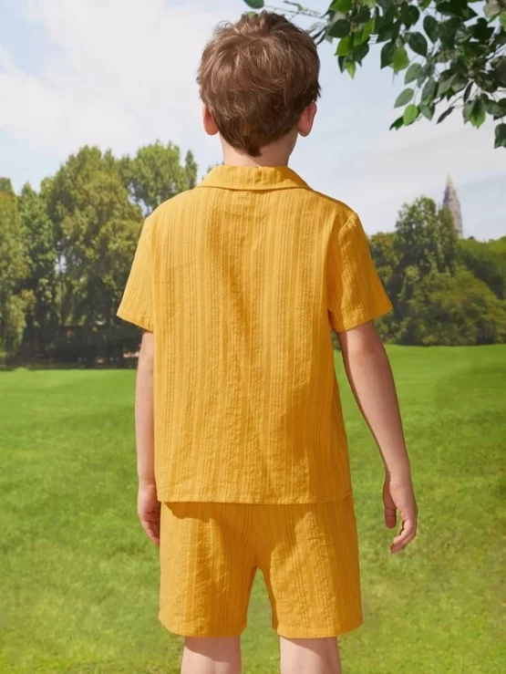 Boys Solid Pocket Button Front Patched Shirt & Shorts - Image 2
