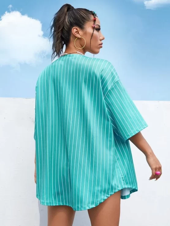 Letter Casual Graphic Striped Drop Shoulder Tee - Image 5