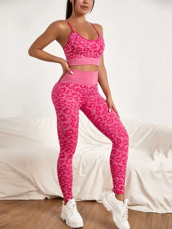 Leopard Print Wide Waistband Sports Set - Image 2