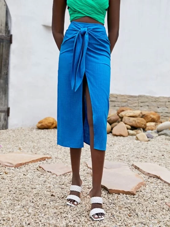 High Waist Sexy Wrap Tie Front Split Skirt - Image 3