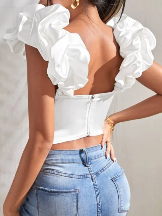 Exaggerate Ruffle Asymmetric Hem Crop Top - Image 3