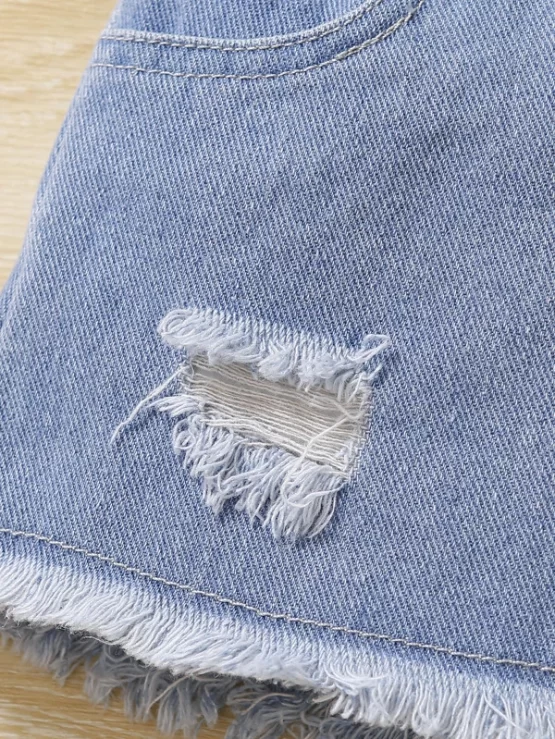Baby Ripped Raw Hem Button Front Cut Denim Skirt - Image 2