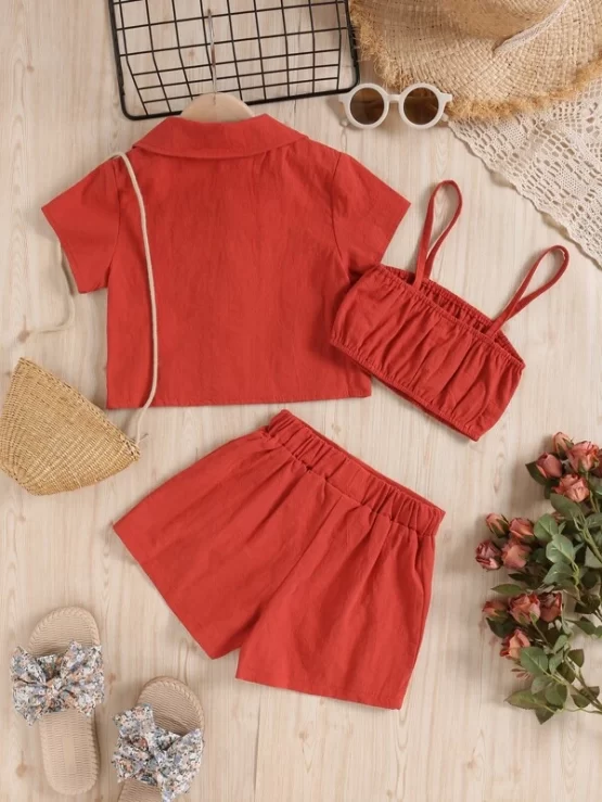 Toddler Girls Ruched Bust Cami Top & Blouse & Shorts - Image 3