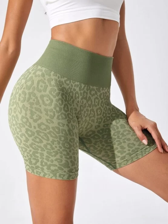 Leopard Print Wide Waistband Sports Shorts - Image 2