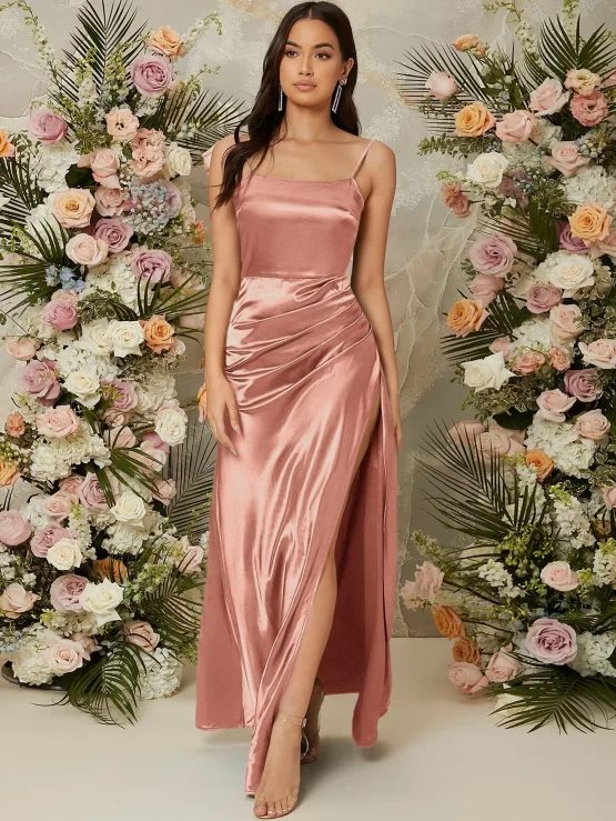 Tie Backless Zipper Split Bridesmaid Thigh Dress - Image 7