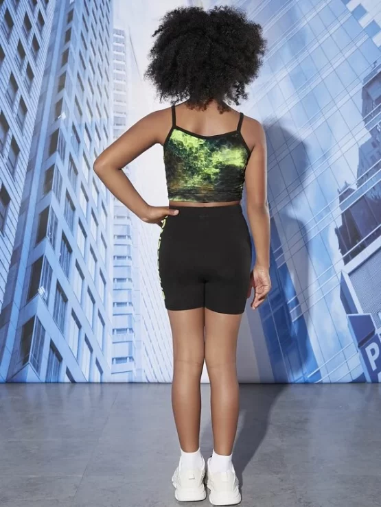 Girls Tie Dye Contrast Letter Tape Textured Cami Top & Biker Shorts - Image 3