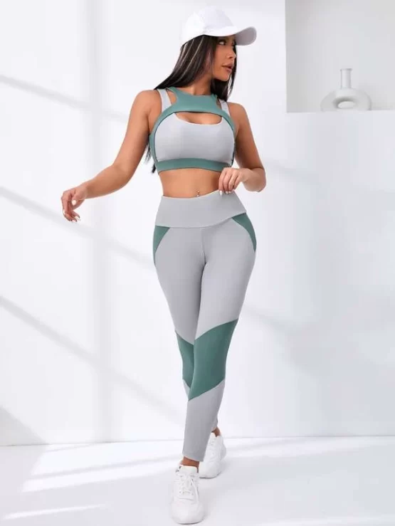 MARSHMELLOW Two Tone Cut Out Wide Waistband Sports Set - Image 2