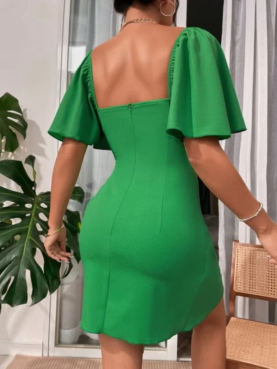 Bustier Flutter Plain Sleeve Wrap Hem Dress - Image 2