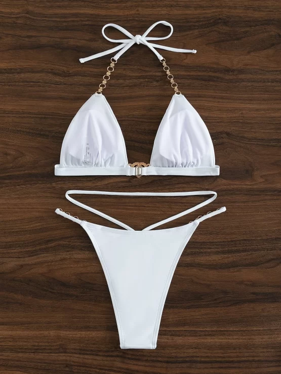 Fake Gem Decor Halter Micro Triangle Bikini Swimsuit - Image 2