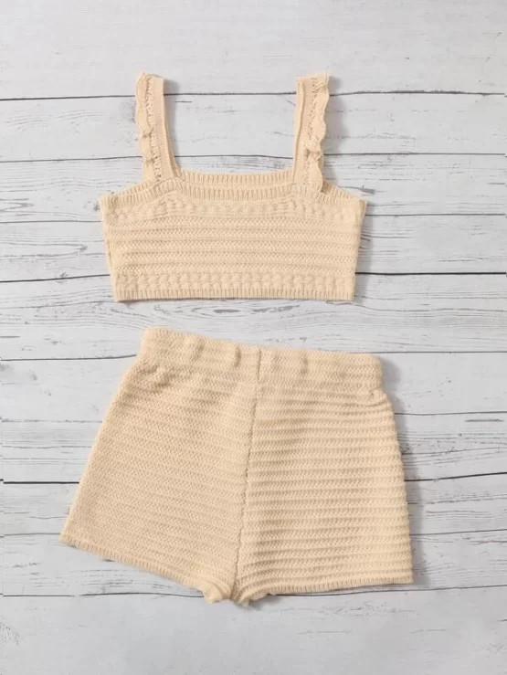 Teen Girls Scallop Trim Crop Cami Top & Knotted Shorts - Image 2