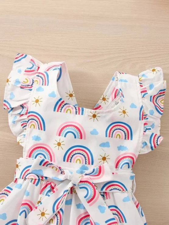 Baby Rainbow & Sun Print Ruffle Trim Overall Jumpsuit - Image 3