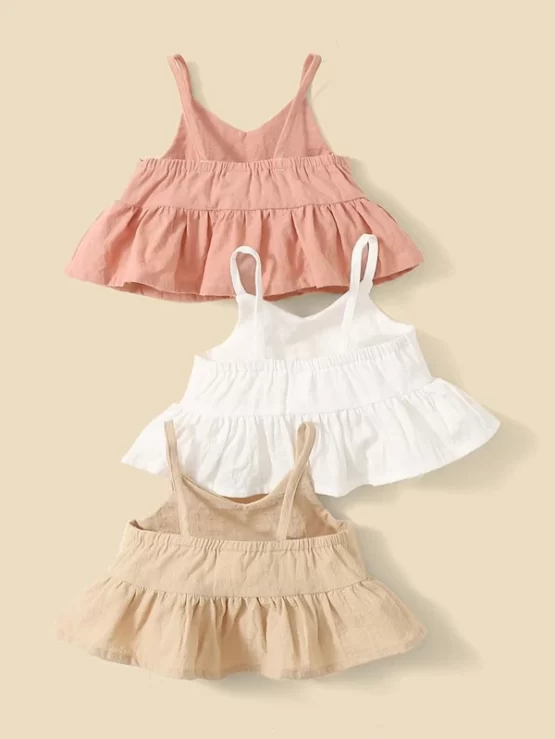 Baby Three Pieces Plain Ruffle Hem Cami Top - Image 2