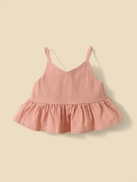 Baby Three Pieces Plain Ruffle Hem Cami Top - Image 3