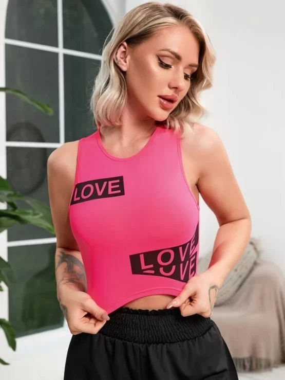 Letter Graphic Crop Slim Fit Sports Tank Top - Image 3