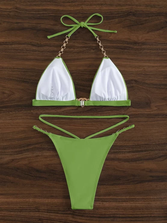 Fake Gem Decor Halter Micro Triangle Bikini Swimsuit - Image 9