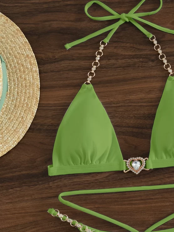 Fake Gem Decor Halter Micro Triangle Bikini Swimsuit - Image 8