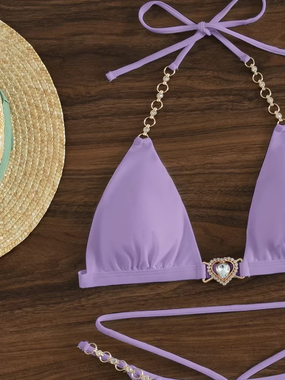 Fake Gem Decor Halter Micro Triangle Bikini Swimsuit - Image 6